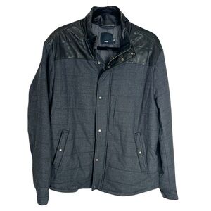 Vince men’s gray wool black leather trim jacket size large